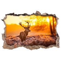 Vinilo agujero 3d paisaje ciervo y puesta de sol
