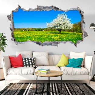 Vinilos agujero 3d paisaje árbol flor de cerezo Vinilos agujero 3d paisaje árbol flor de cerezo