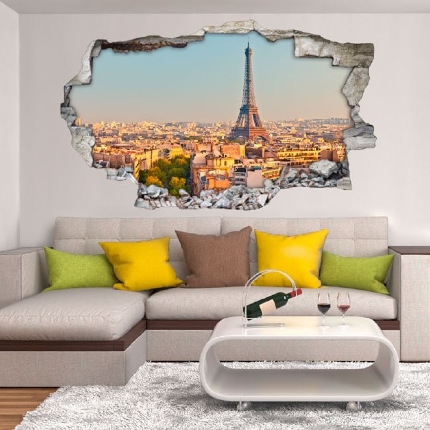 Vinilos agujero 3d panorámica parís torre eiffel