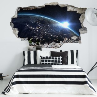 Vinilos agujero pared 3d planeta tierra en el espacio Vinilos agujero pared 3d planeta tierra en el espacio