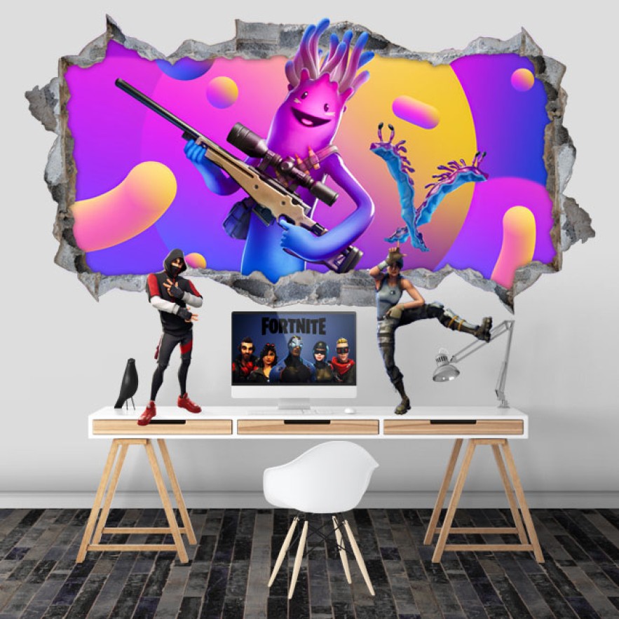 Vinilo agujero pared 3d fortnite