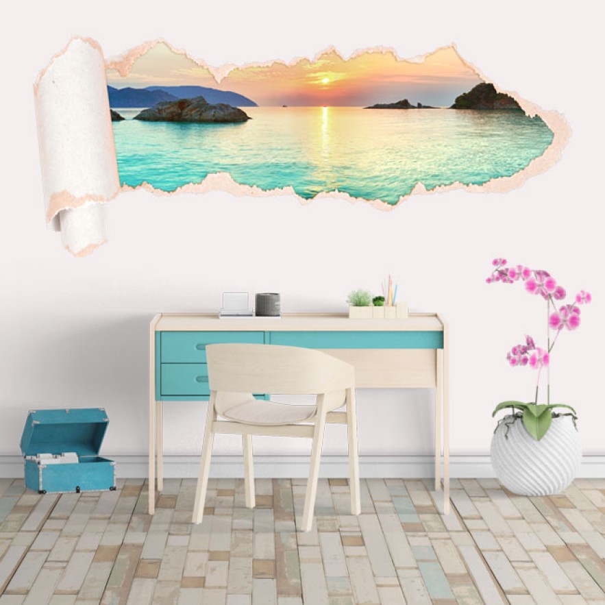 Vinilos papel rasgado 3d amanecer playas vietnam