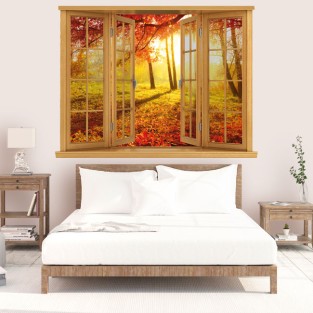 Vinilos ventana 3d atardecer árboles otoño Vinilos ventana 3d atardecer árboles otoño