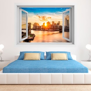 Vinilos ventana 3d atardecer manhattan y puente brooklyn Vinilos ventana 3d atardecer manhattan y puente brooklyn