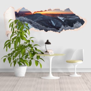 Vinilo papel rasgado 3d atardecer montañas nevadas Vinilo papel rasgado 3d atardecer montañas nevadas