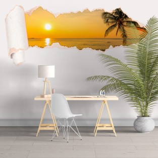 Vinilos papel rasgado 3d atardecer playa Vinilos papel rasgado 3d atardecer playa