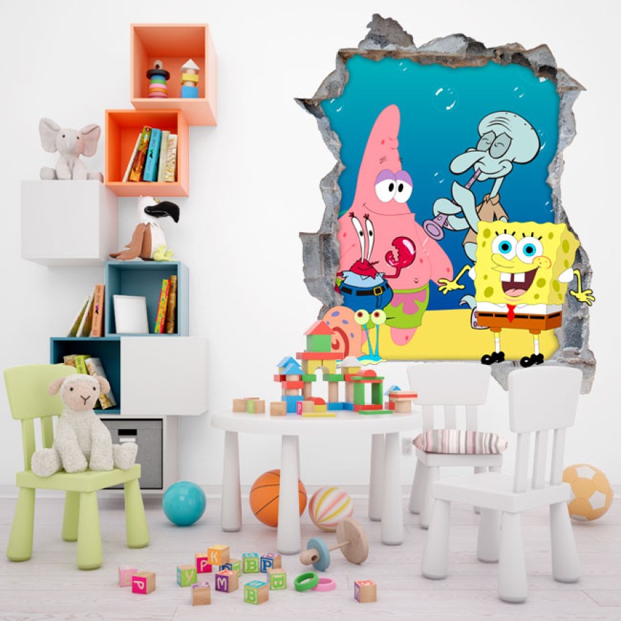Vinilos agujero 3d bob esponja