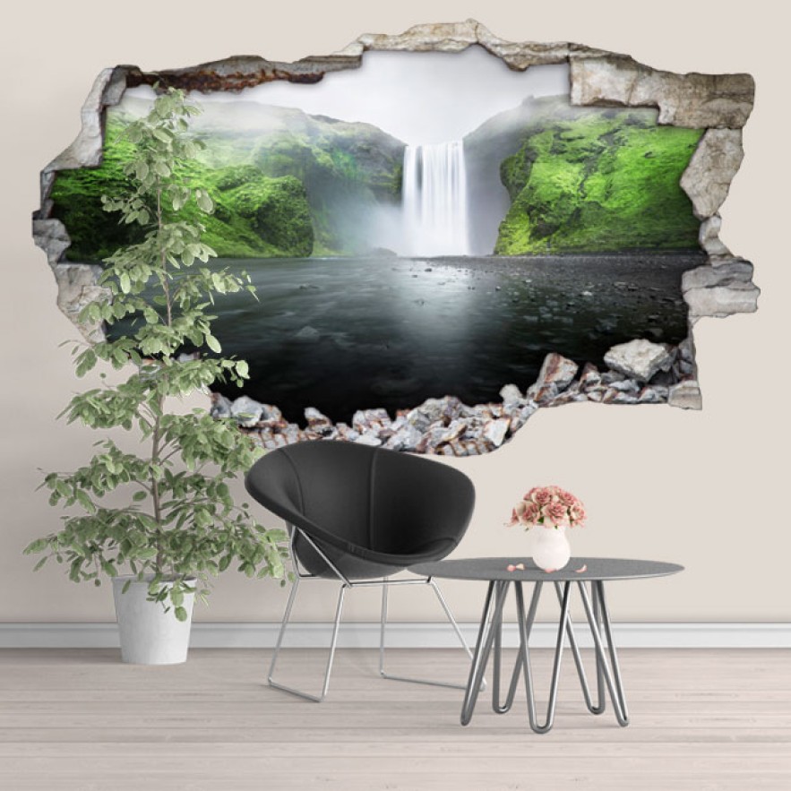 Vinilos agujero 3d cascadas en la selva