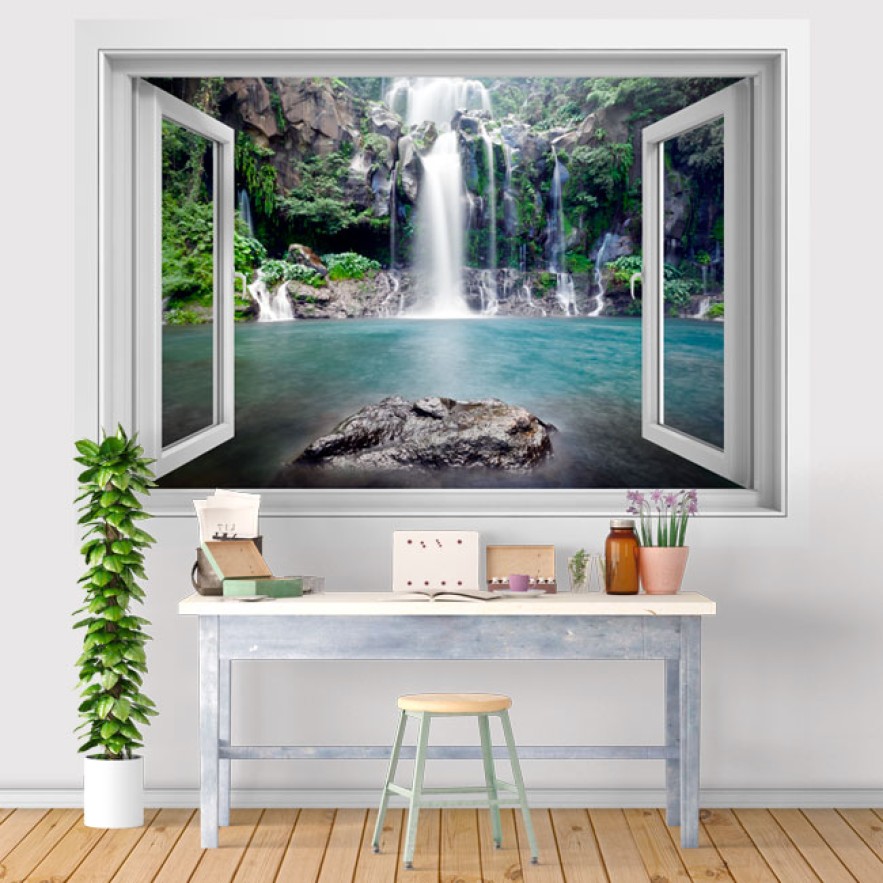 Vinilos ventana 3d cascadas isla reunión