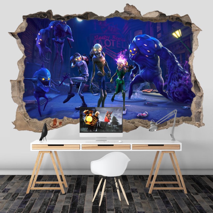 Vinilo videojuego fortnite agujero 3d mundo zombies
