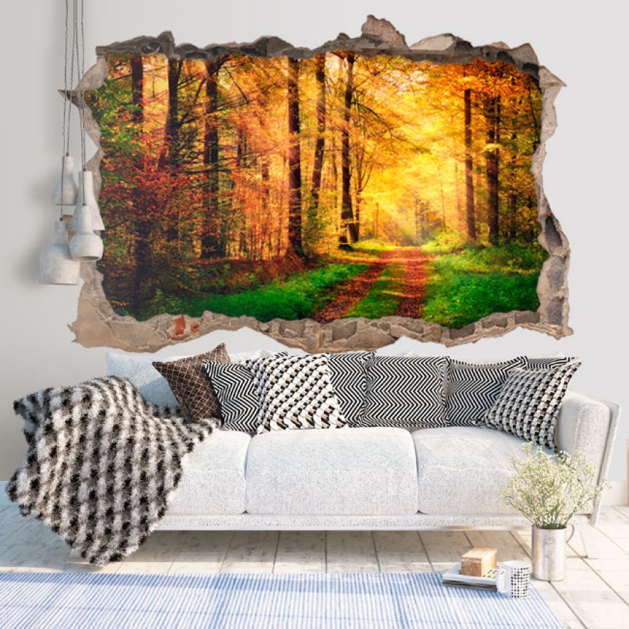 Vinilo agujero 3d camino en la naturaleza