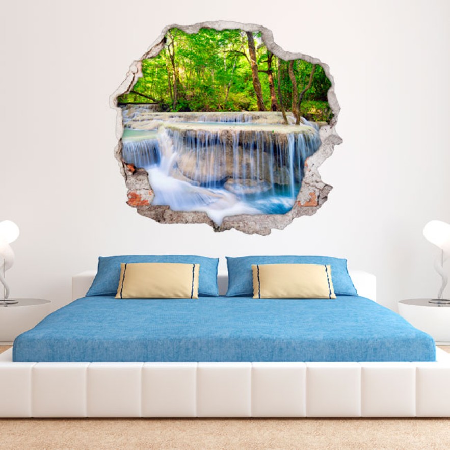 Vinilos agujeros 3d cascadas de piedras en el bosque