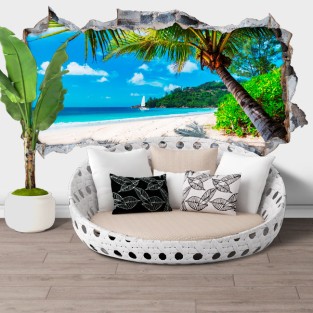 Vinilos agujero 3d jamaica palmera en la playa