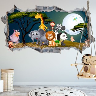Vinilos decorativos infantiles agujero 3d animales naturaleza