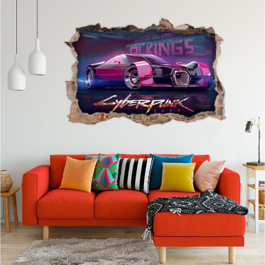 Vinilo agujero 3d coche futurista cyberpunk 2077