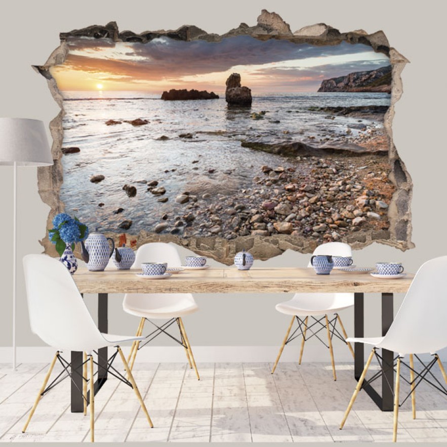 Vinilo agujeros 3d amanecer costa mediterráneo