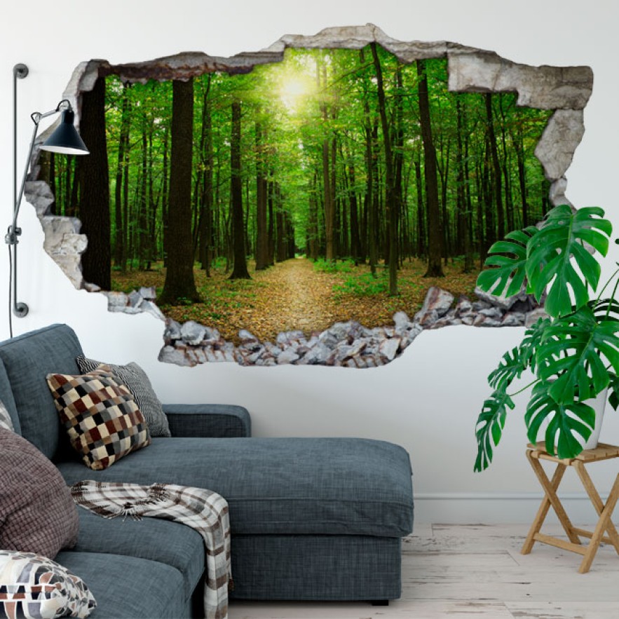 Vinilos agujero 3d árboles en el bosque
