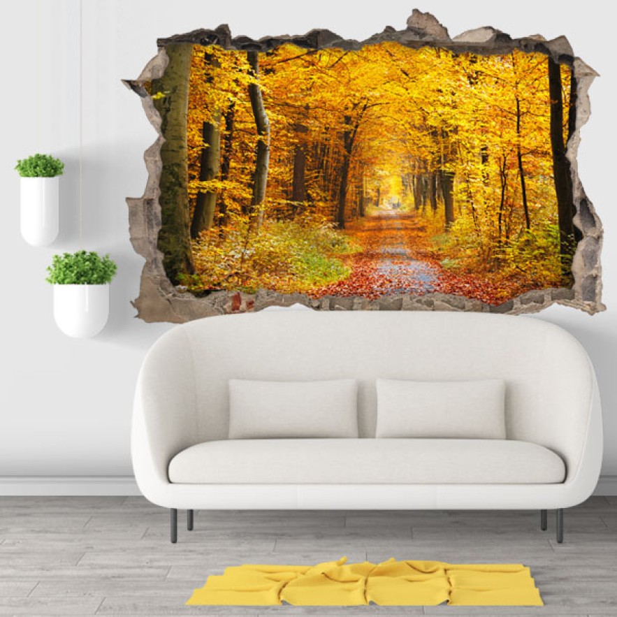 Vinilos agujero 3d paseo árboles en otoño