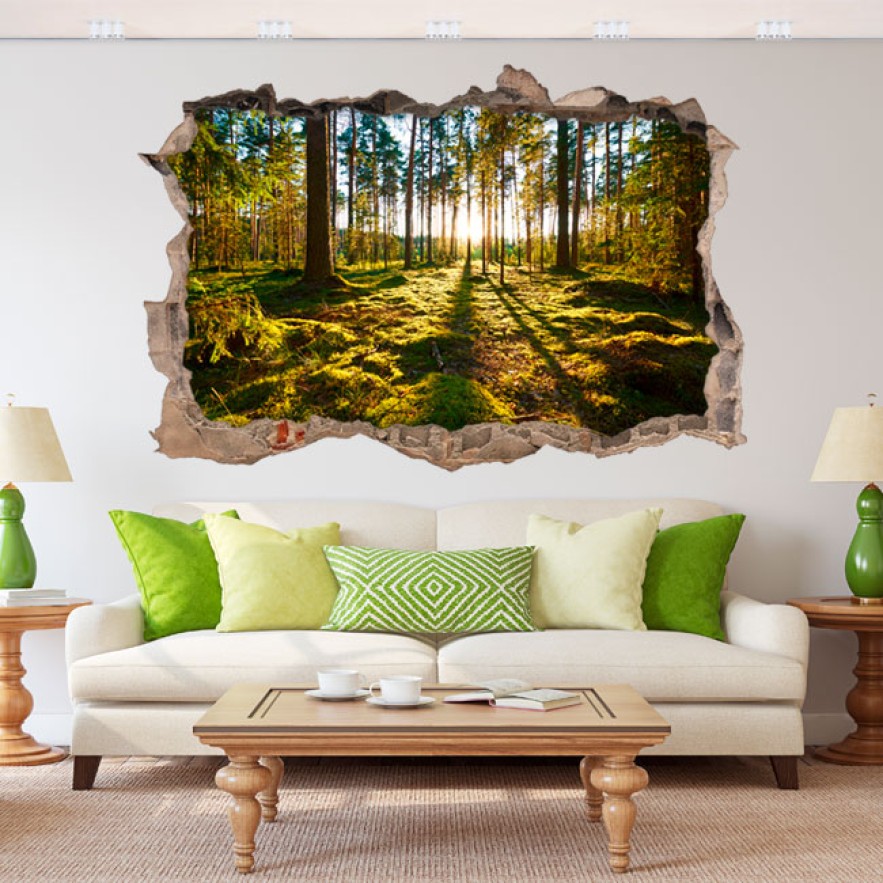 Vinilos agujero 3d puesta de sol en el bosque