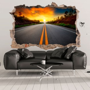 Vinilos agujero 3d atardecer en la carretera