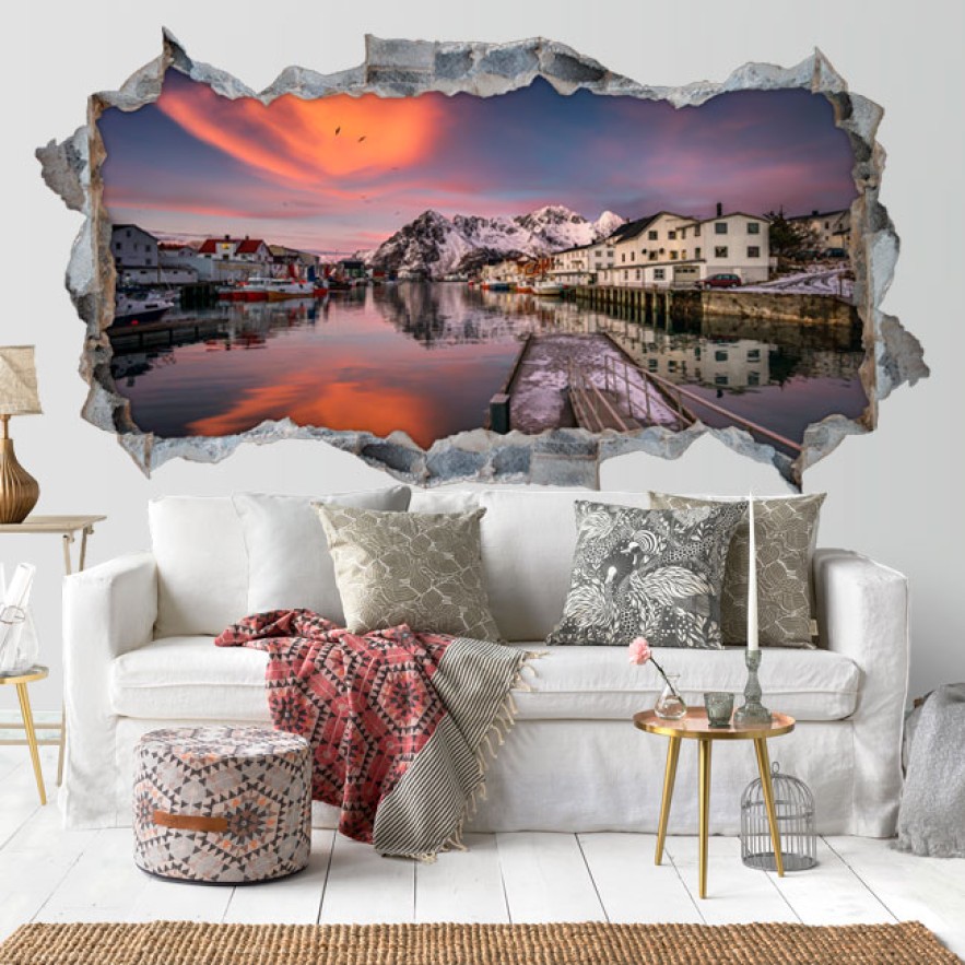 Vinilos agujeros 3d atardecer islas lofoten noruega