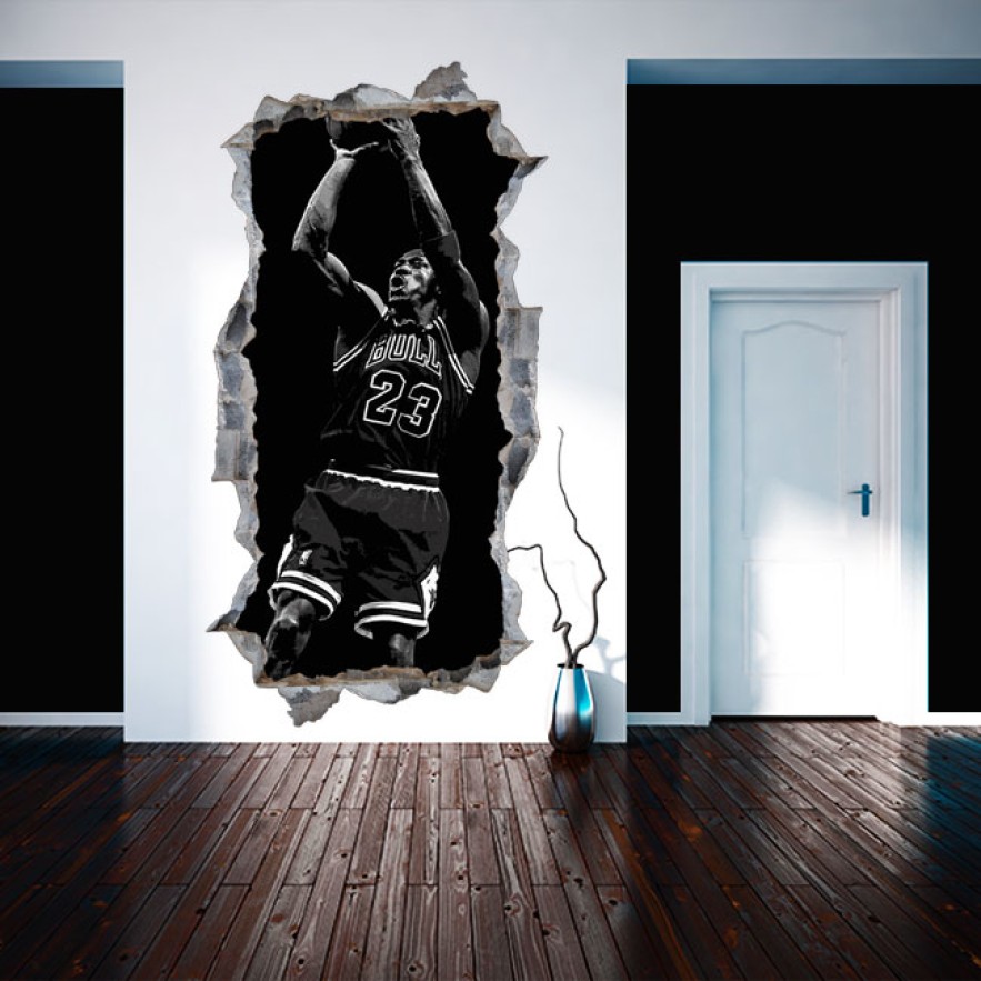 Vinilos decorativos agujero 3d basketball michael jordan nba