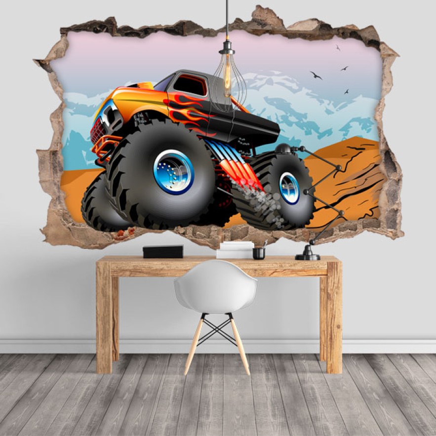 Vinilos decorativos agujero 3d monster truck bigfoot