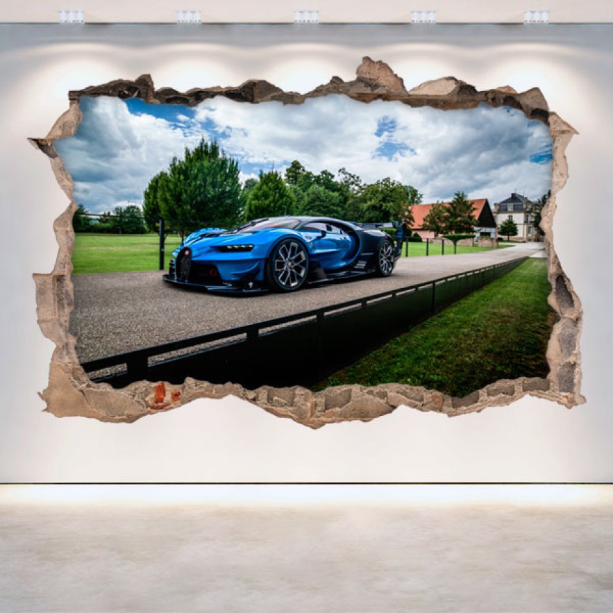 Vinilo decorativo agujero 3d bugatti vision gran turismo