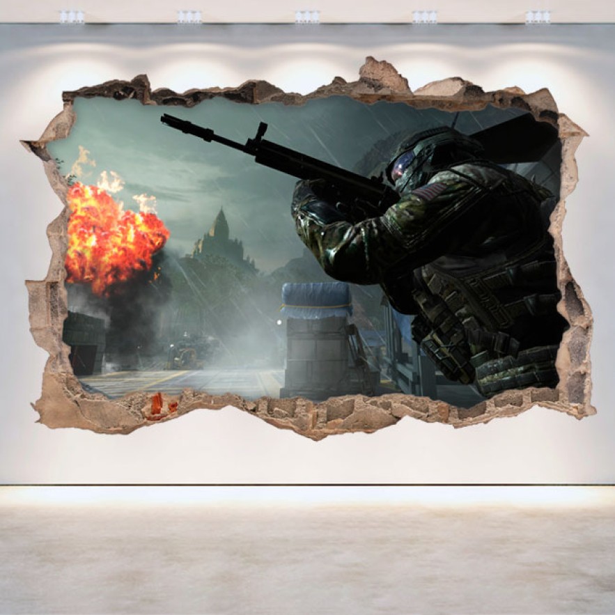 Vinilo decorativo agujero 3d call of duty black ops 2