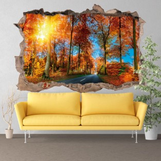 Vinilos agujero 3d carretera en otoño Vinilos agujero 3d carretera en otoño