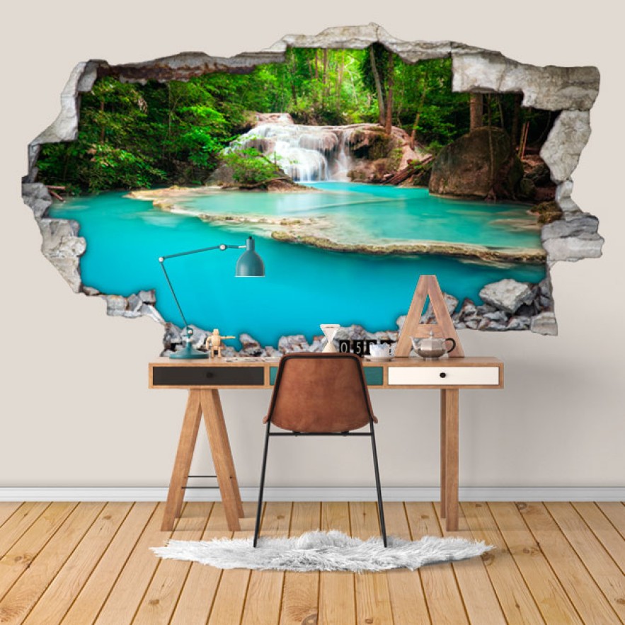 Vinilos agujeros 3d cascadas en medio del bosque