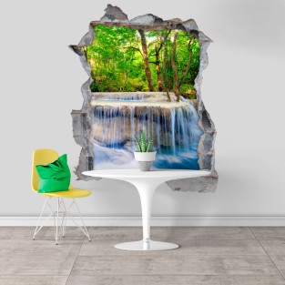 Vinilos agujeros 3d cascadas en el bosque Vinilos agujeros 3d cascadas en el bosque