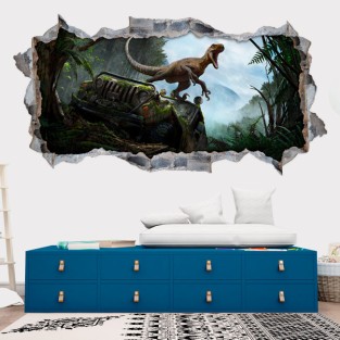 Vinilo decorativo agujero 3d dinosaurio jurassic park