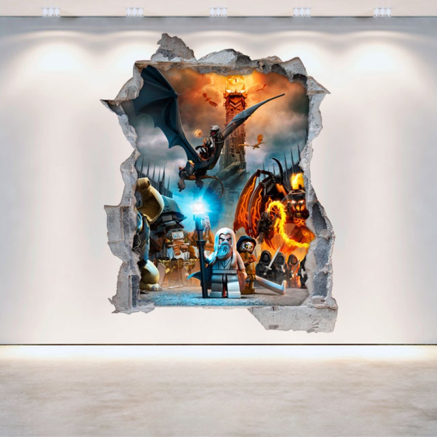 Vinilo decorativo agujero 3d videojuego el señor de los anillos lego
