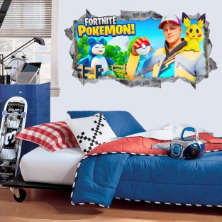 Vinilos decorativos agujero 3d fortnite pokémon
