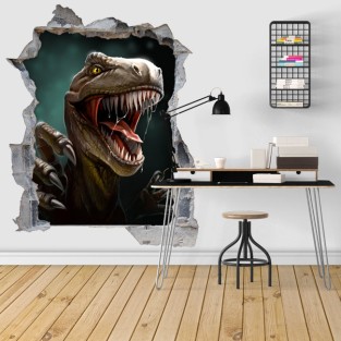 Vinilos agujero 3d ilustración tiranosaurio rex