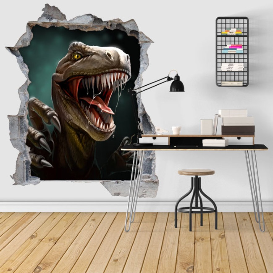 Vinilos agujero 3d ilustración tiranosaurio rex