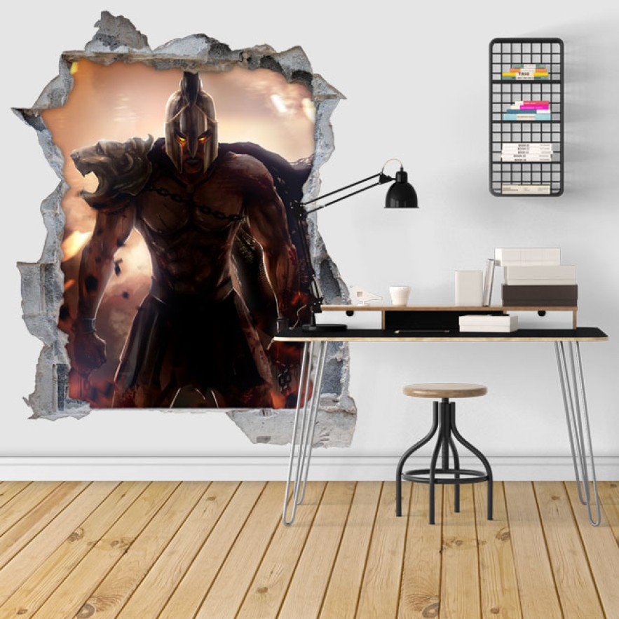 Vinilos agujero 3d ilustración guerrero espartano