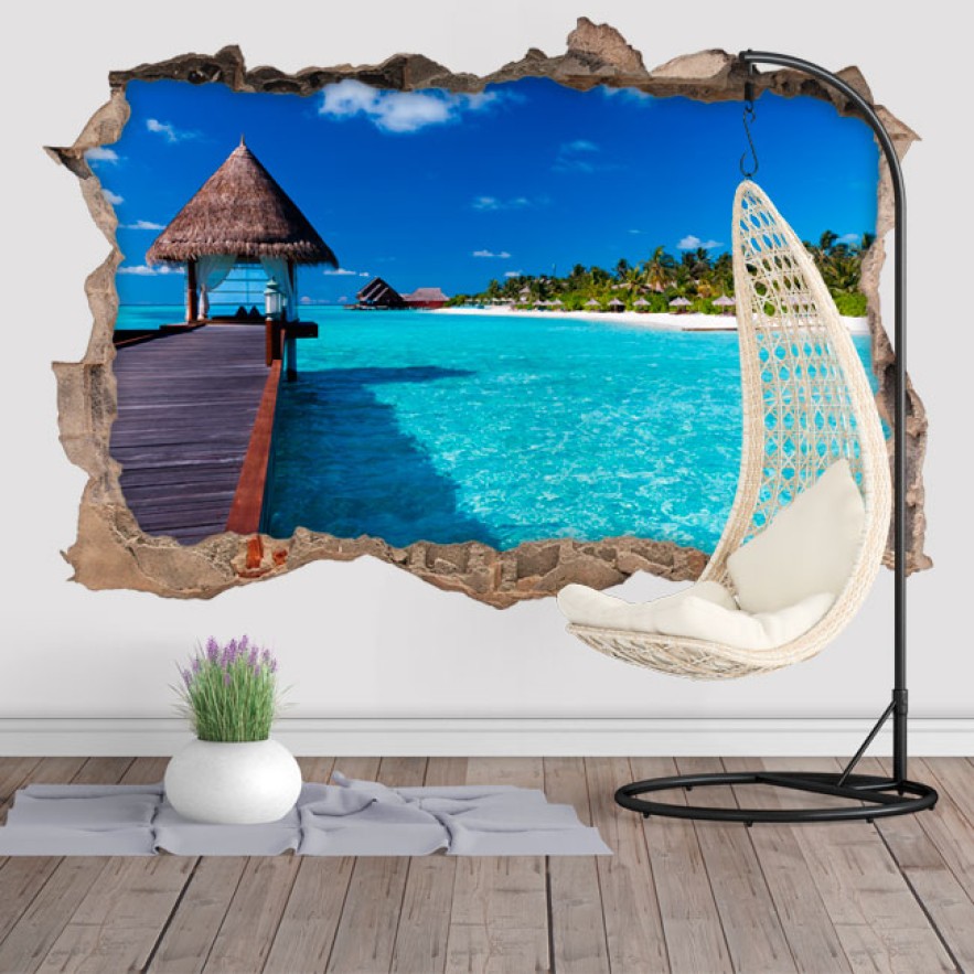 Vinilos agujero 3d isla laguna azul