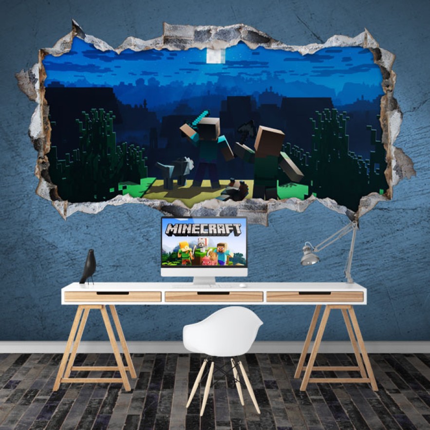 Vinilos decorativos agujero 3d minecraft