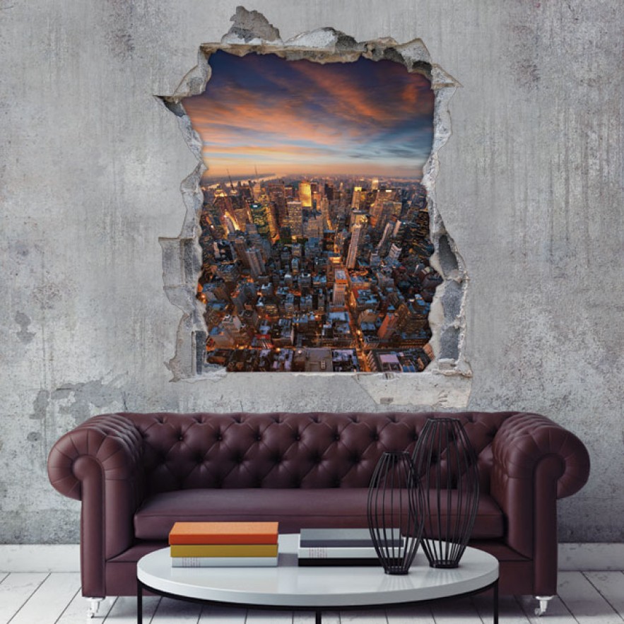 Vinilos agujero 3d panorámica nueva york