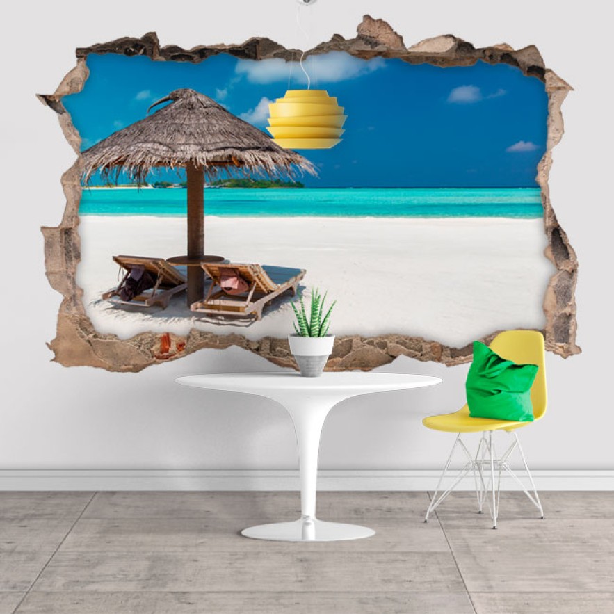 Vinilos agujeros 3d paisaje playa en las maldivas