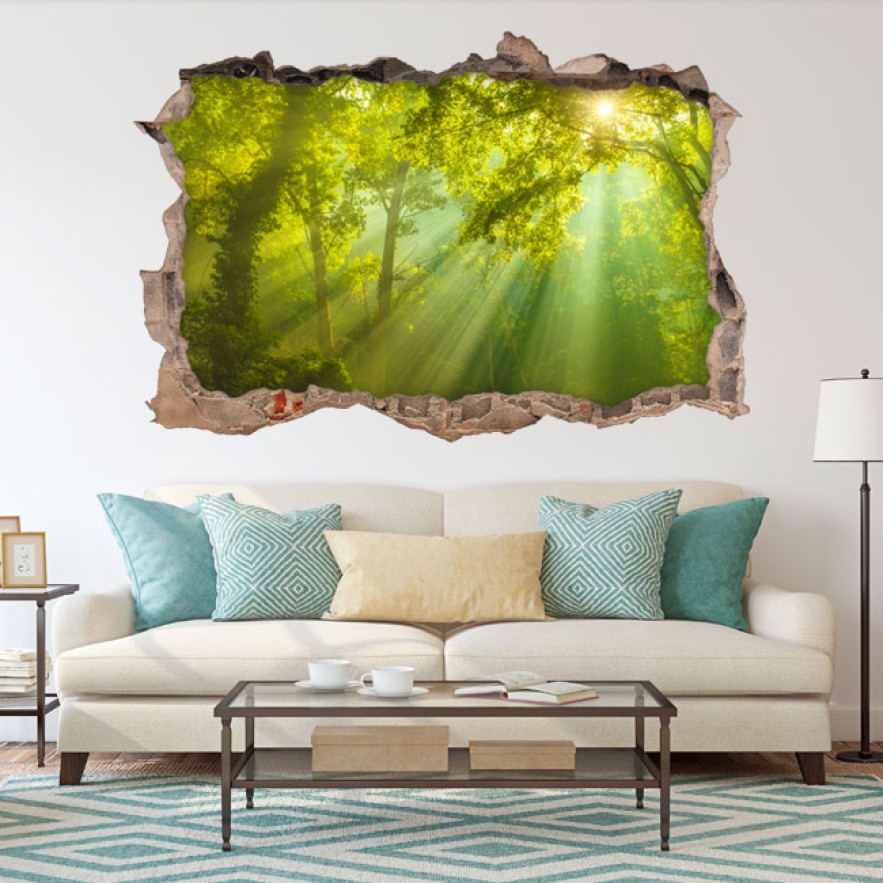 Vinilos agujero 3d rayos de sol en el bosque