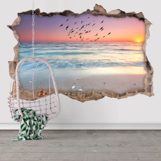 Vinilos agujero 3d amanecer en la playa