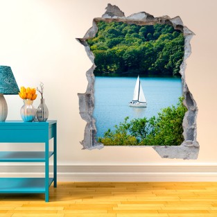Vinilos agujero 3d velero en el lago Vinilos agujero 3d velero en el lago