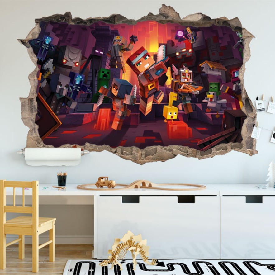Vinilos y pegatinas agujero3d pared videojuego minecraft