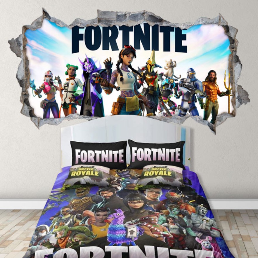 Vinilo decorativo agujero 3d pared fortnite