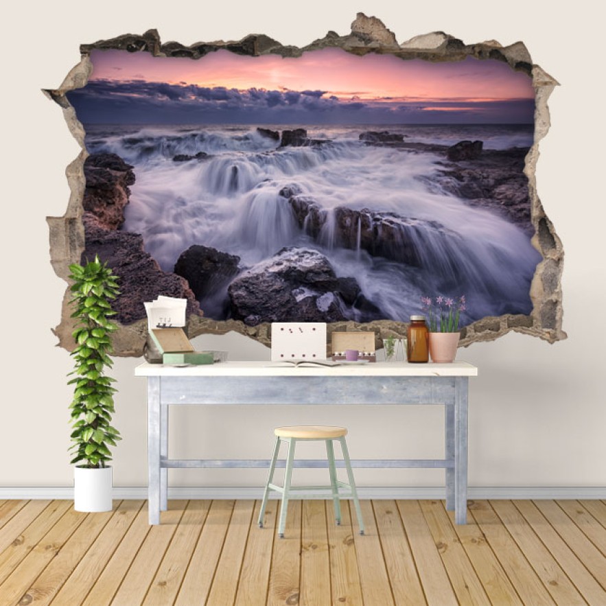 Vinilo agujero 3d amanecer en el mar