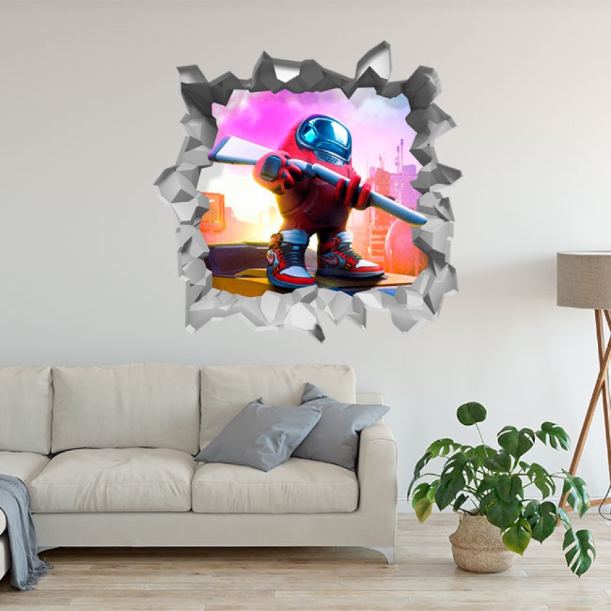 Vinilos decorativos agujero 3d among us