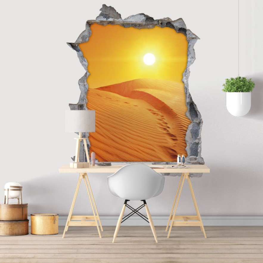 Vinilos agujero 3d desierto al atardecer